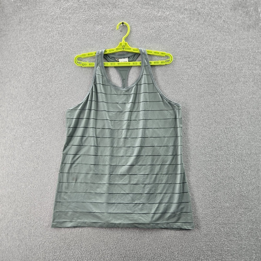 Athleta Women Tank Top XL Green Striped Activewear Chi Scoop Neck Pullover READ